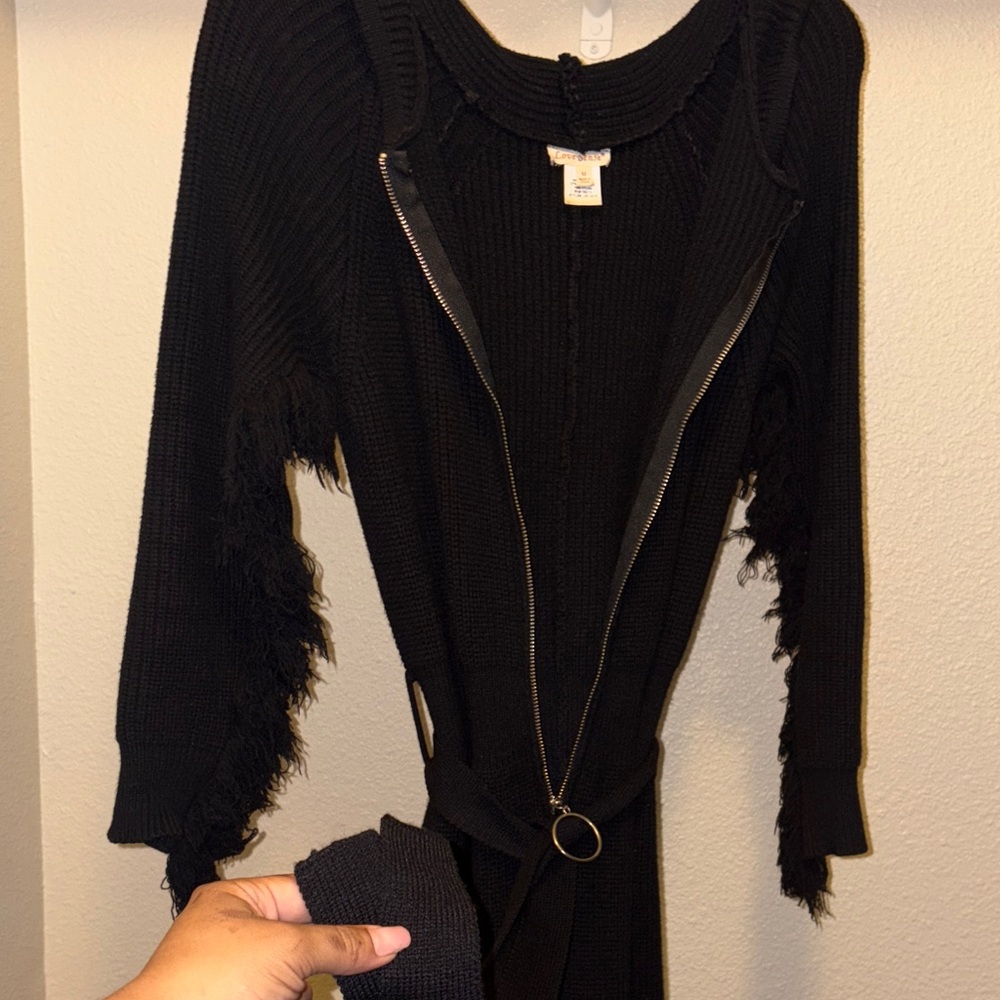 Love Sense Black Fringe Hoodie Bodysuit with Belt Size M Thick Stretchy - Picture 3 of 6